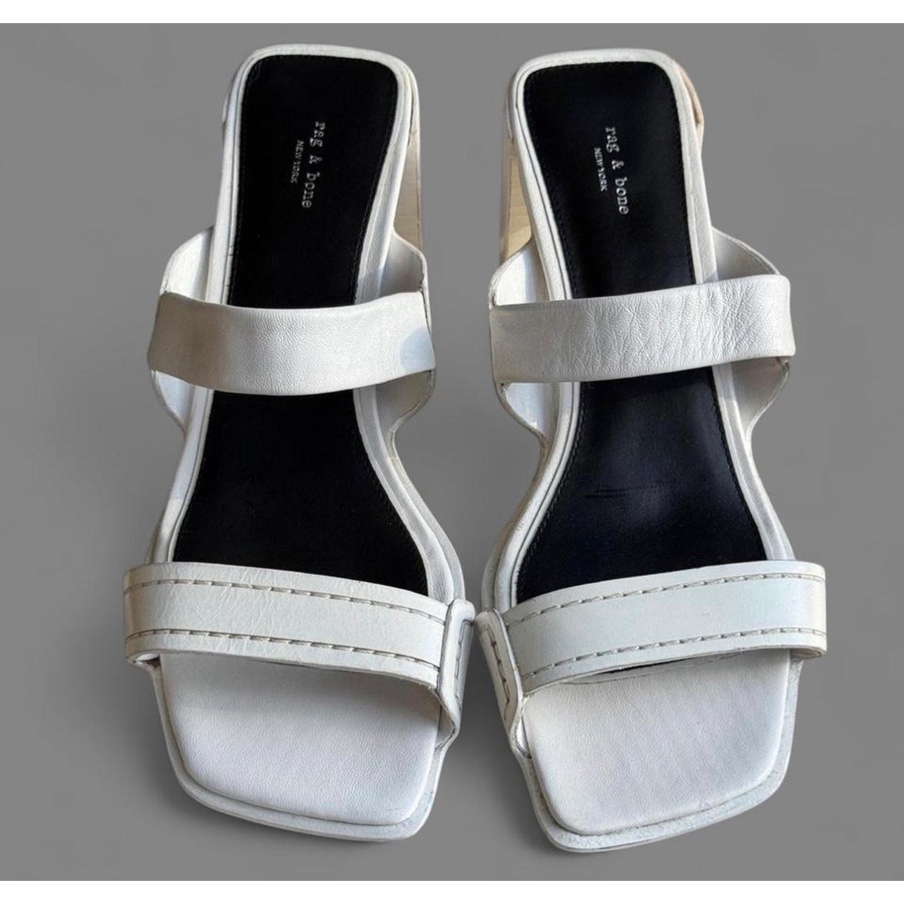Rag & Bone Colt Sandal Brightest White Leather Mid Heel Slide 38 Us 8